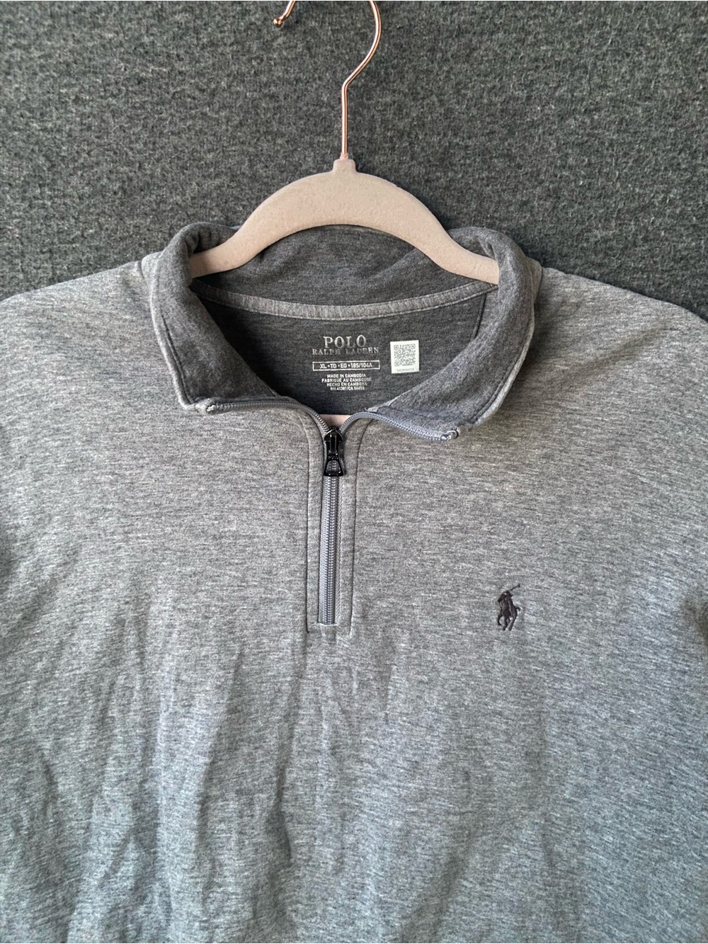 🔥 POLO RALPH LAUREN Grey Quarter Zip Pullover Sweater Mens XL Classic - Picture 2 of 7